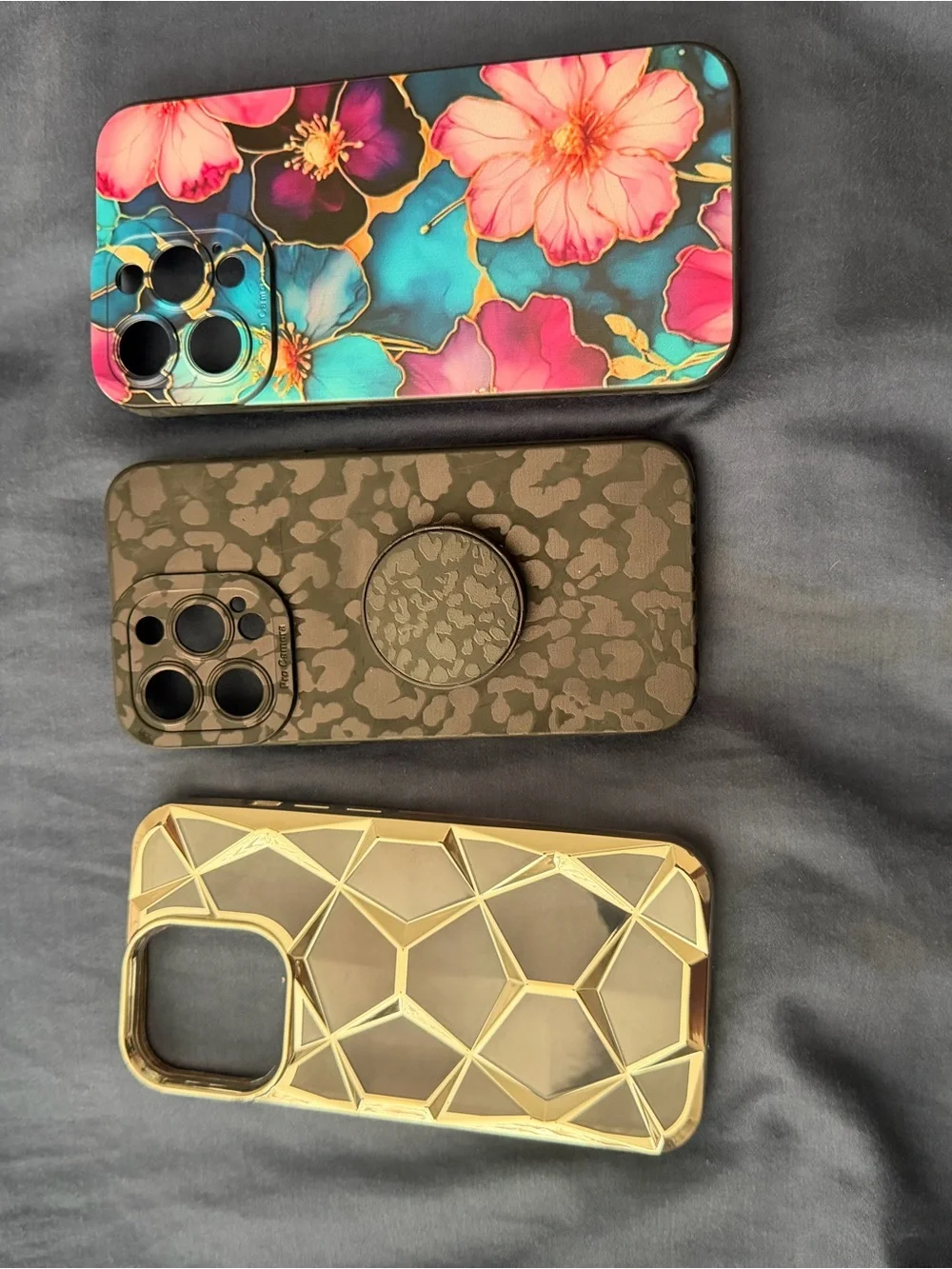 Floral Blue & Pink, Olive Green, and Gold Geometric Phone Case Bundle
